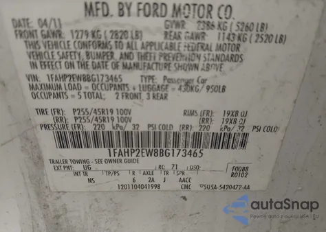 2011 Ford Taurus Sel from USA, damaged, VIN 1FAHP2EW8BG173465